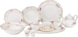 Euro Porcelain 57-pc Banquet Dinnerware Set, Luxury Bone China Tableware, Service for 8