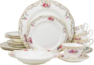 Euro Porcelain 57-pc Banquet Dinnerware Set, Luxury Bone China Tableware, Service for 8