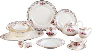 Euro Porcelain 57-pc Banquet Dinnerware Set, Luxury Bone China Tableware, Service for 8